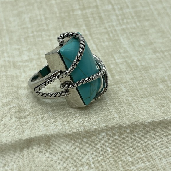 Jewelry - Western Boho Faux Turquoise‎ Ring Size 8 Silver Tone Southwest Nautical Festival